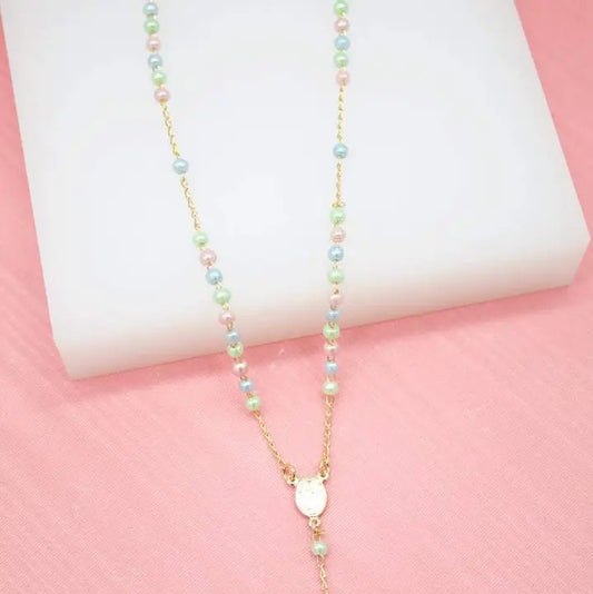 18K Gold Filled Catholic Multi Color Bead Rosary Necklace