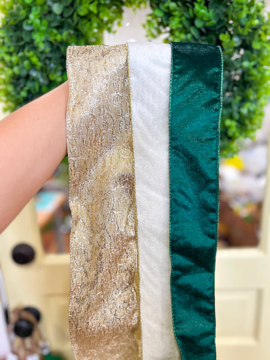 Emerald Green & Gold Wreath Ribbon Trio Style