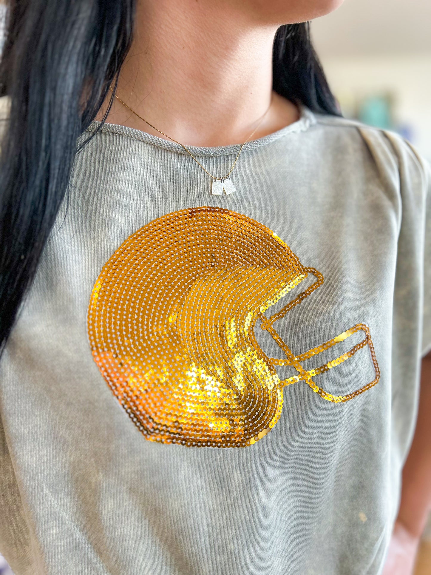 Glitzy Football Top- Grey