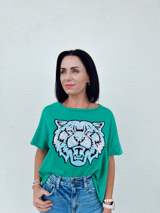 Green Bobcat Sequin Top