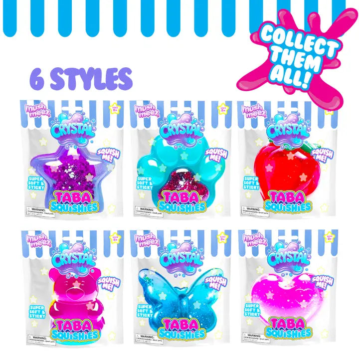 Taba Squishies Mushmeez Crystal Clear Shapes with Glitter Sensory Toy