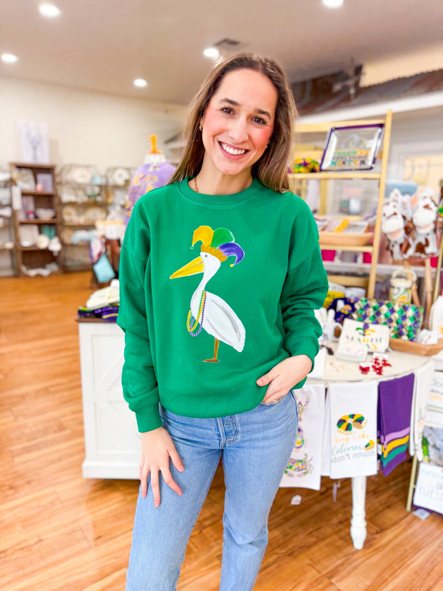 Sample- Green Mardi Gras Jester Pelican Sweatshirt