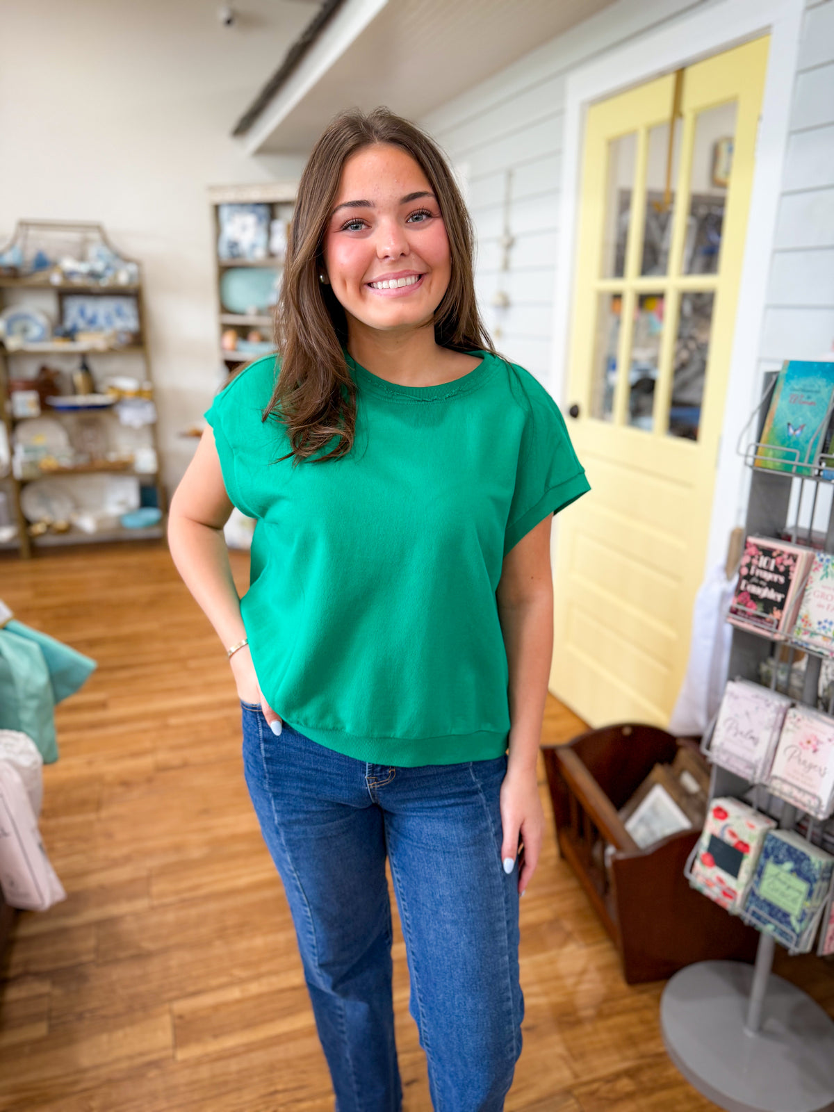French Terry Sleeveless Top- Kelly Green