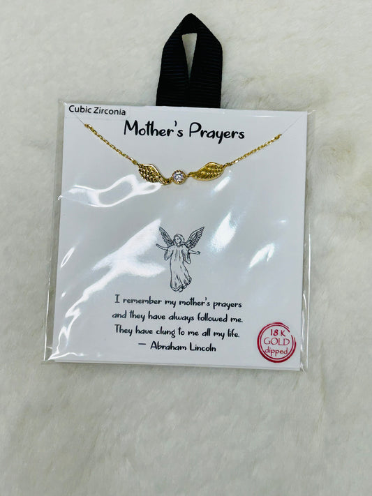 Mother's Prayers Gold Angel Wing & Diamond Necklace