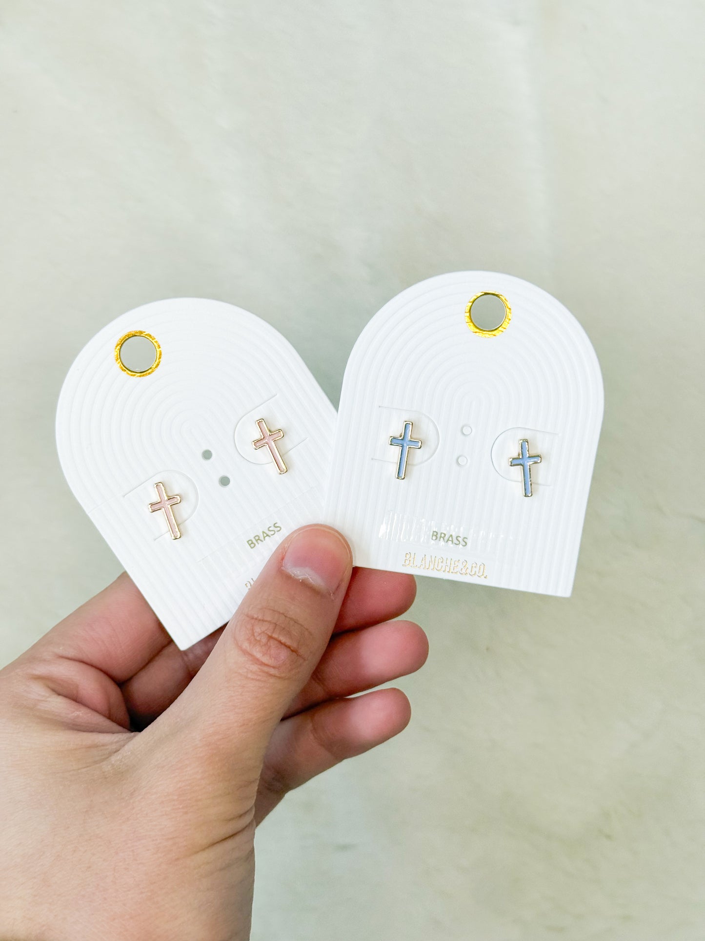 Blue and Gold Cross Stud Earrings