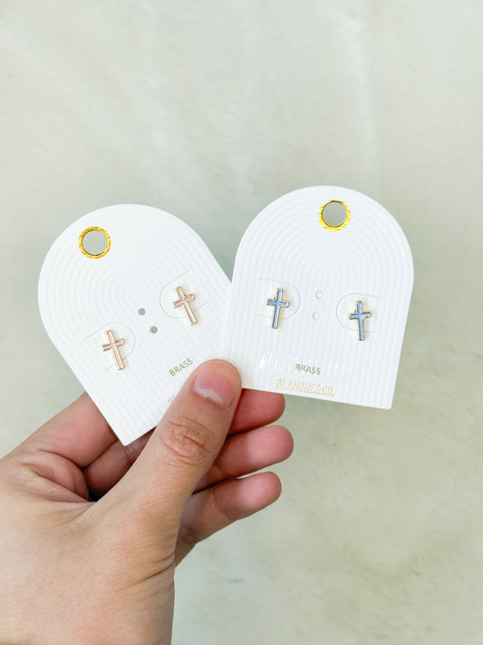 Blue and Gold Cross Stud Earrings