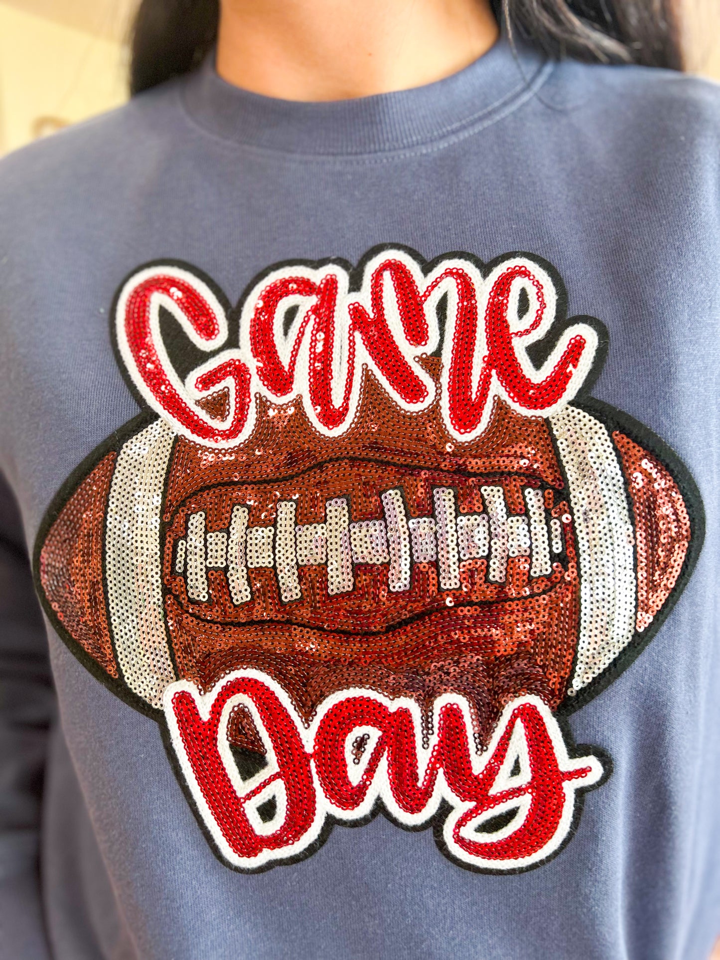 Football Game Day Denim Blue Sweatshirt