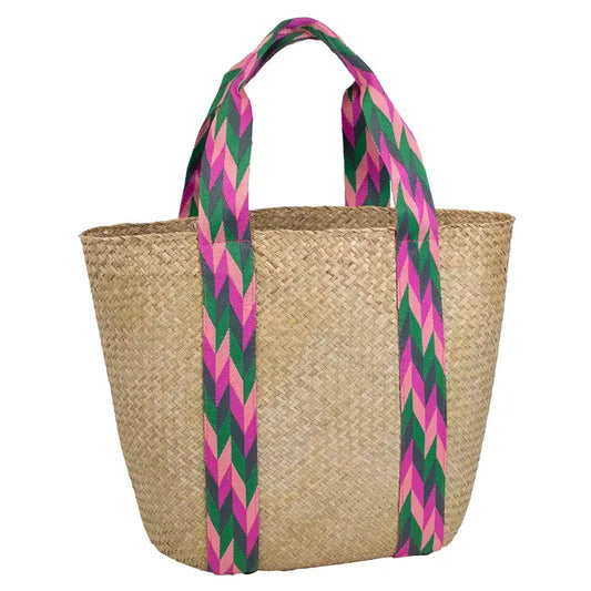 Exuma Straw Tote Bag- Pink/Green