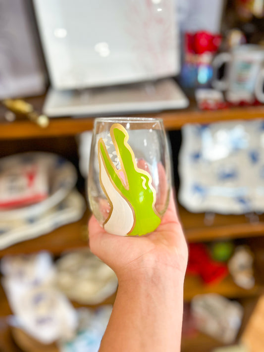 Bayou Gator Hand-Painted Wine Glasses