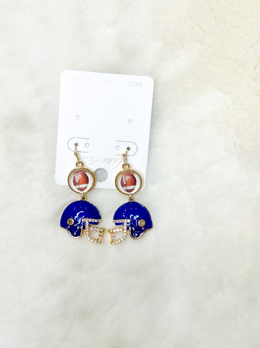 Football Charm with Blue Helmet Earrings
