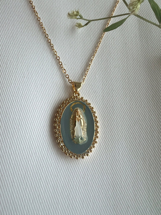 Harleigh Leonards Miraculous Medal in Blue Necklace