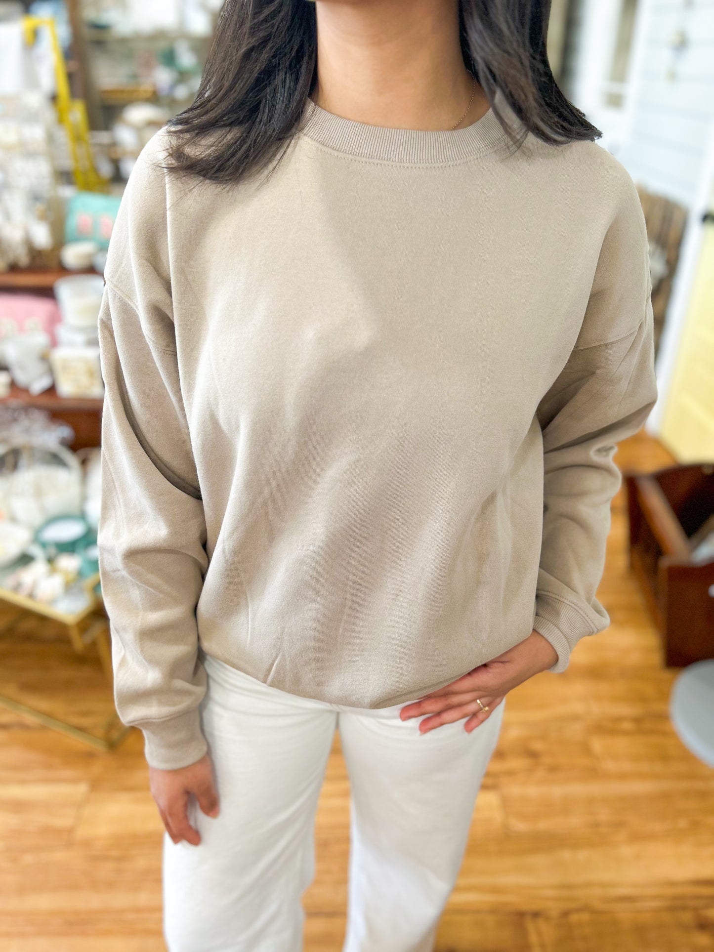 Fleece Crewneck Pullover Sweatshirt- Ash Mocha