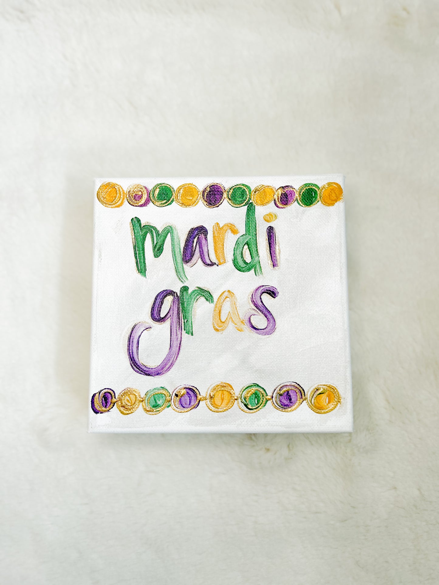 6x6 Mardi Gras with Beaded Border Canvas Art