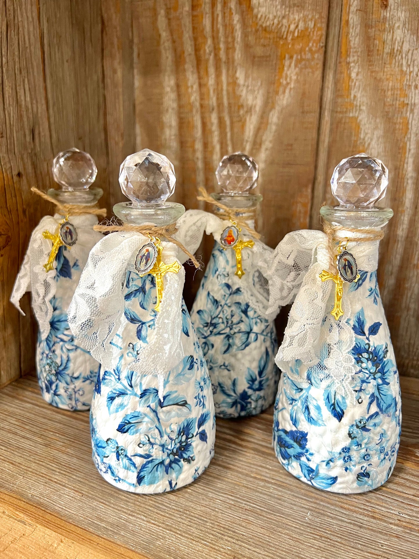 Blue Floral Holy Water Container