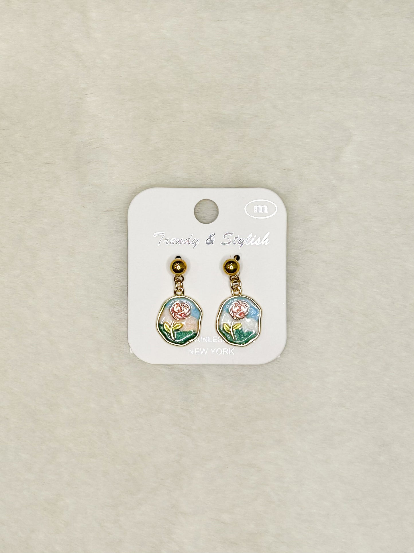 Unique Pink Rose Colorful Dangle Earrings