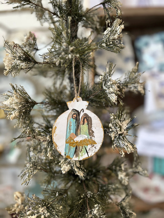White Nativity 3.5" Wooden Ornament