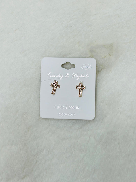 Honey in the Rock Diamond & Gold Cross Earrings