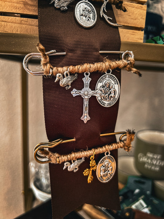 Open Book Silver Men's Religious Pin with St Joseph