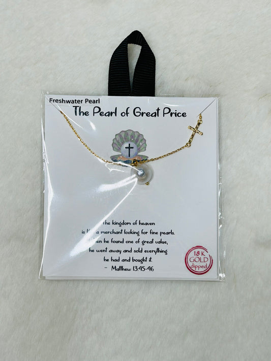 The Pearl of Great Price Gold Cross with Pearl Necklace