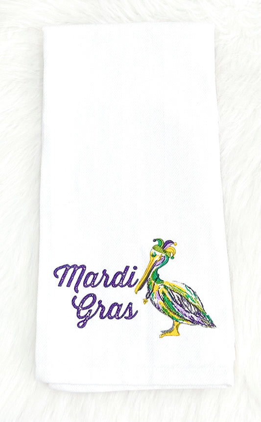 Mardi Gras Pelican Hand Towel