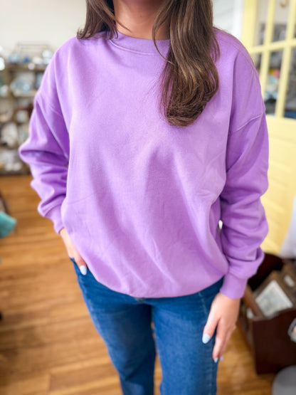 Fleece Crewneck Pullover Sweatshirt- Bright Lavender