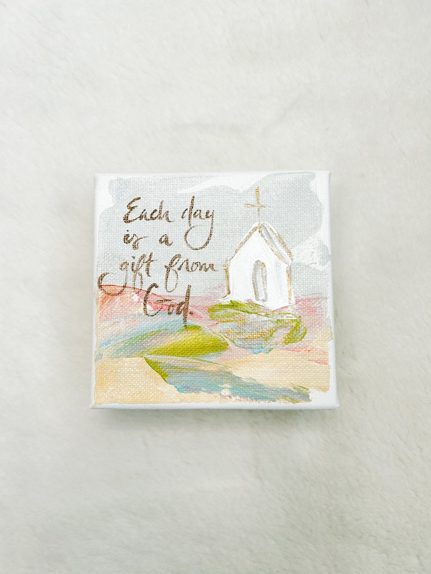 4x4 Each Day Is a Gift From God with Chapel Canvas Art