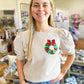 Christmas Wreath Short Sleeve Sweater - Cream