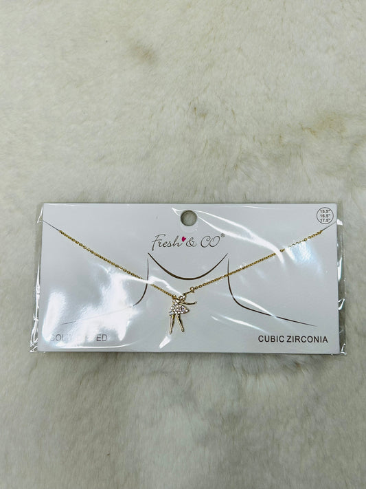 Rhinestone Gold Ballerina Necklace