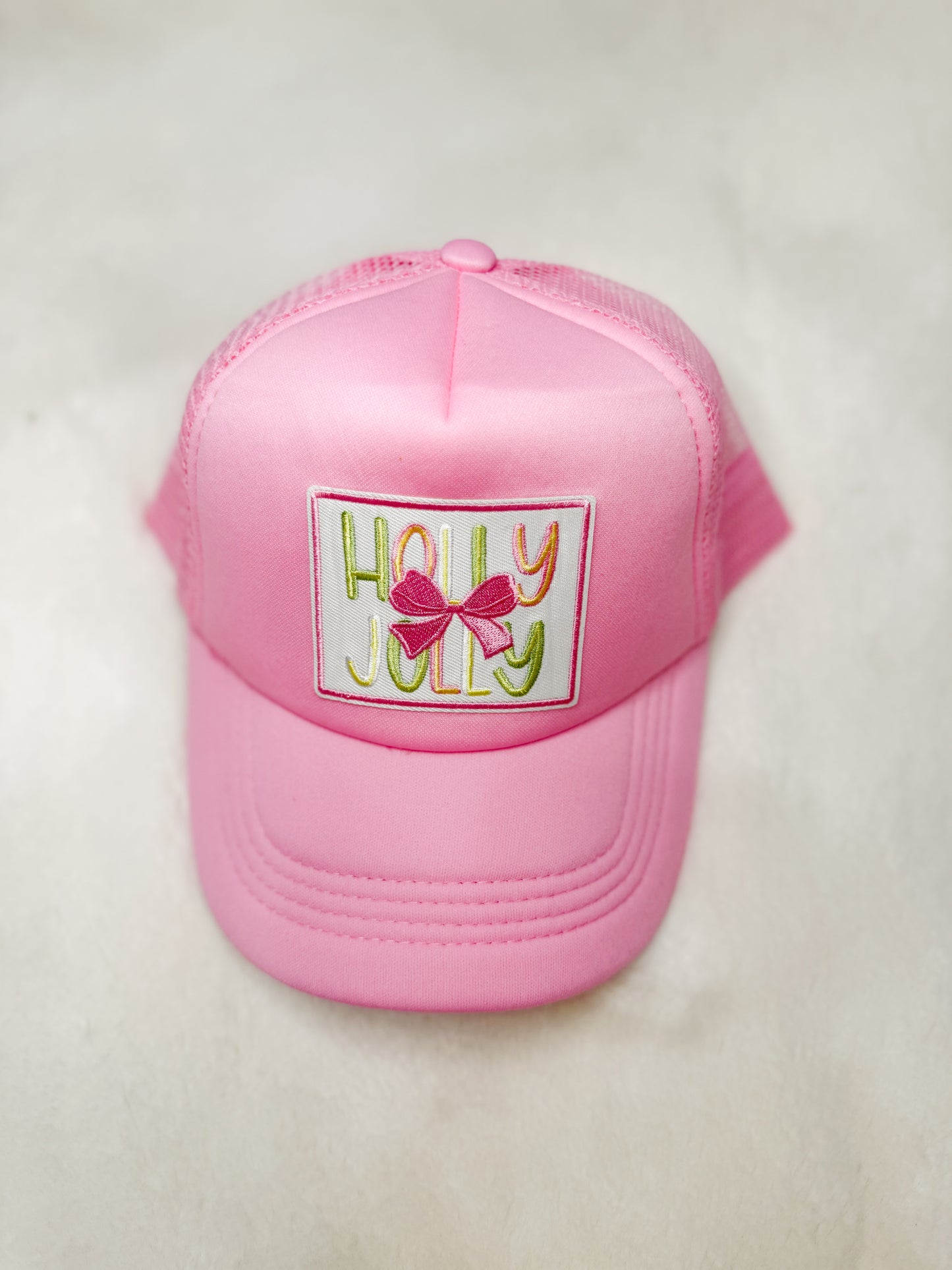 Trucker Hat Patch Holly Jolly with Pink Bow