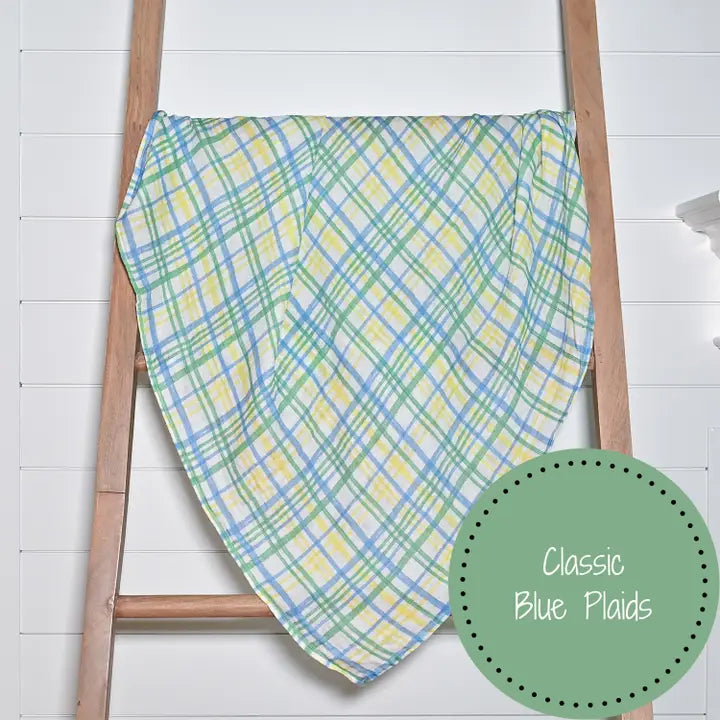 Lolly Banks Blue Plaid Muslin Swaddle