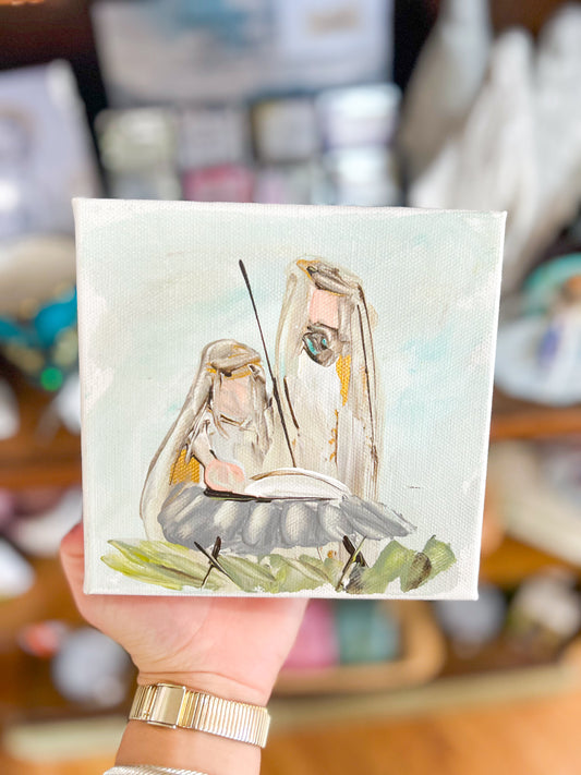 6x6 Mary and Joseph With baby Jesus Canvas Art