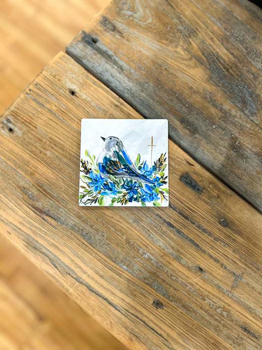 4x4 Sweet Song Floral Birdie Coaster