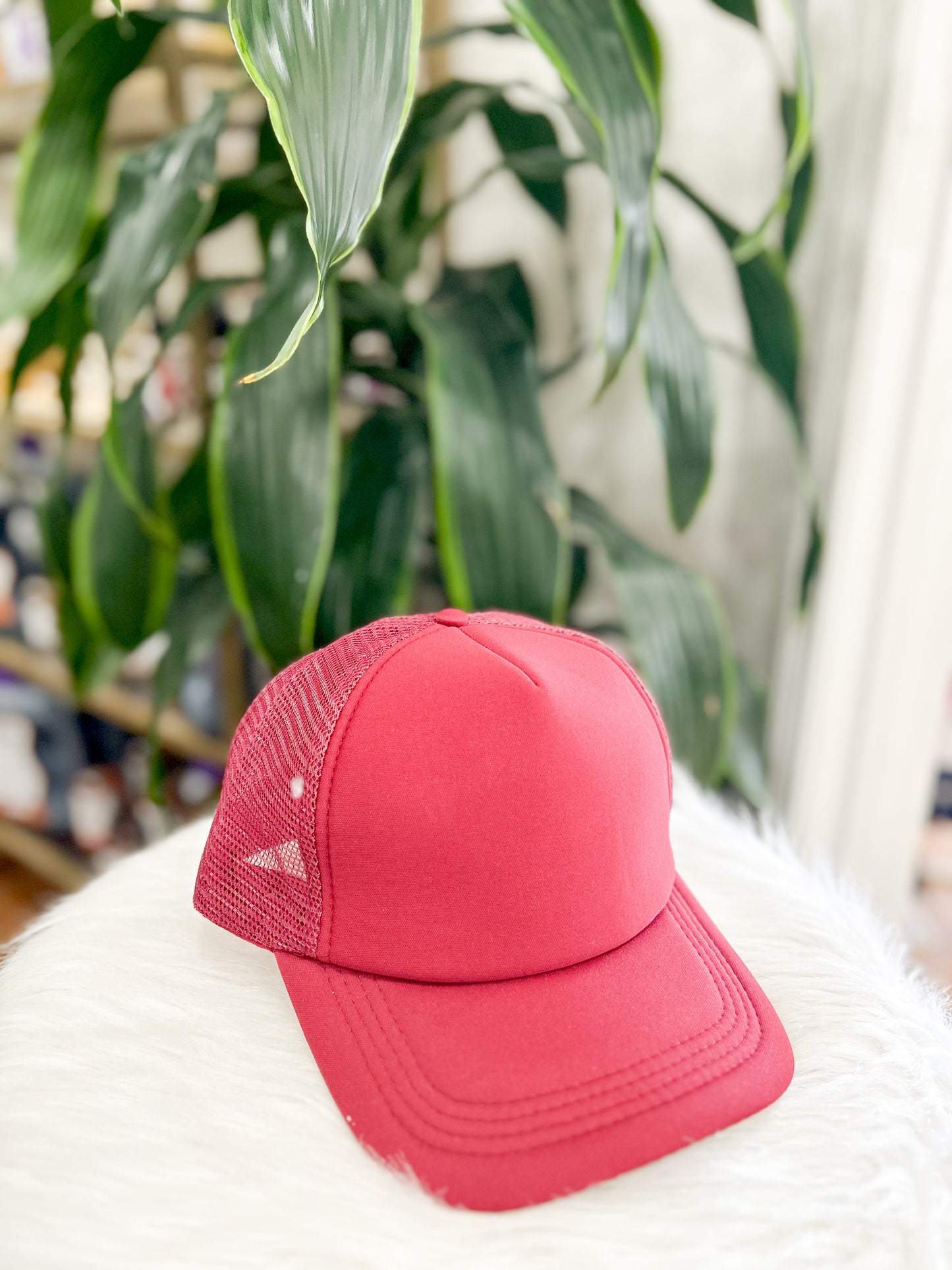 Solid Mesh Back High Crown Trucker Hat