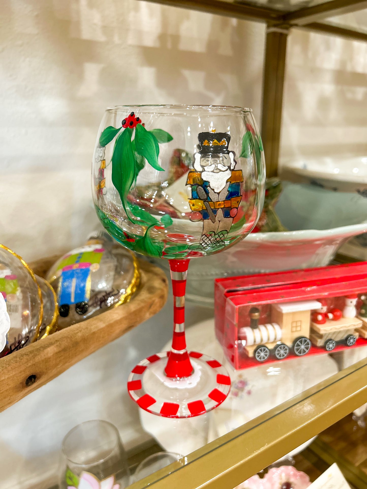 Classic Nutcracker and Mistletoe Wine Glass