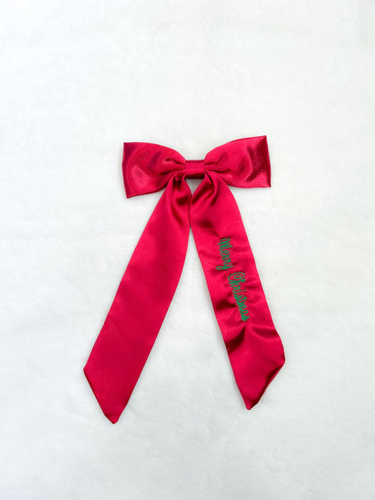 Silk Hanging Bow Merry Christmas Red
