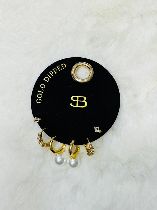 Party Time Pearl & Diamond Gold Mix Earrings Pack