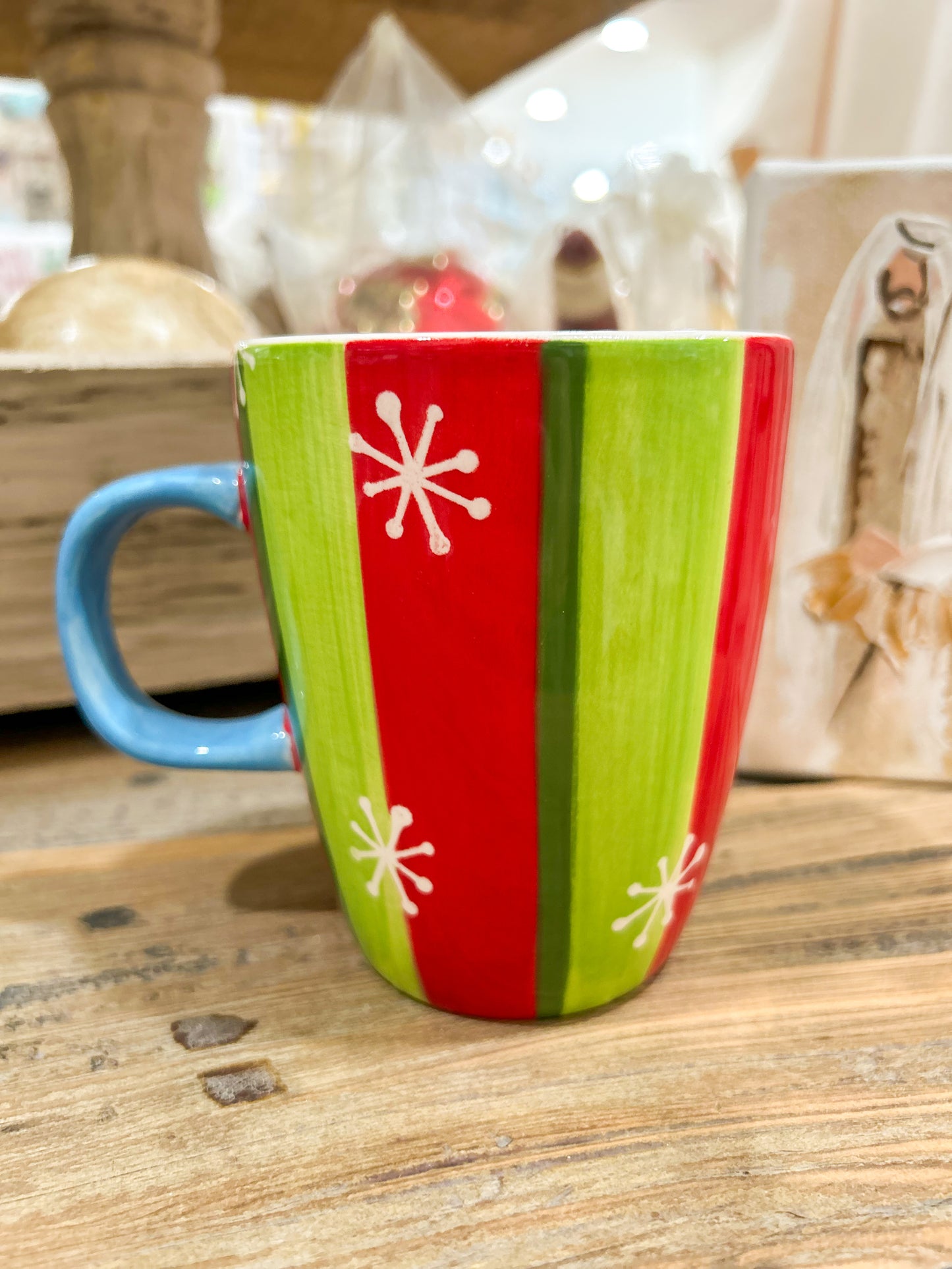 Red and Green Stripes Snowflake Mug