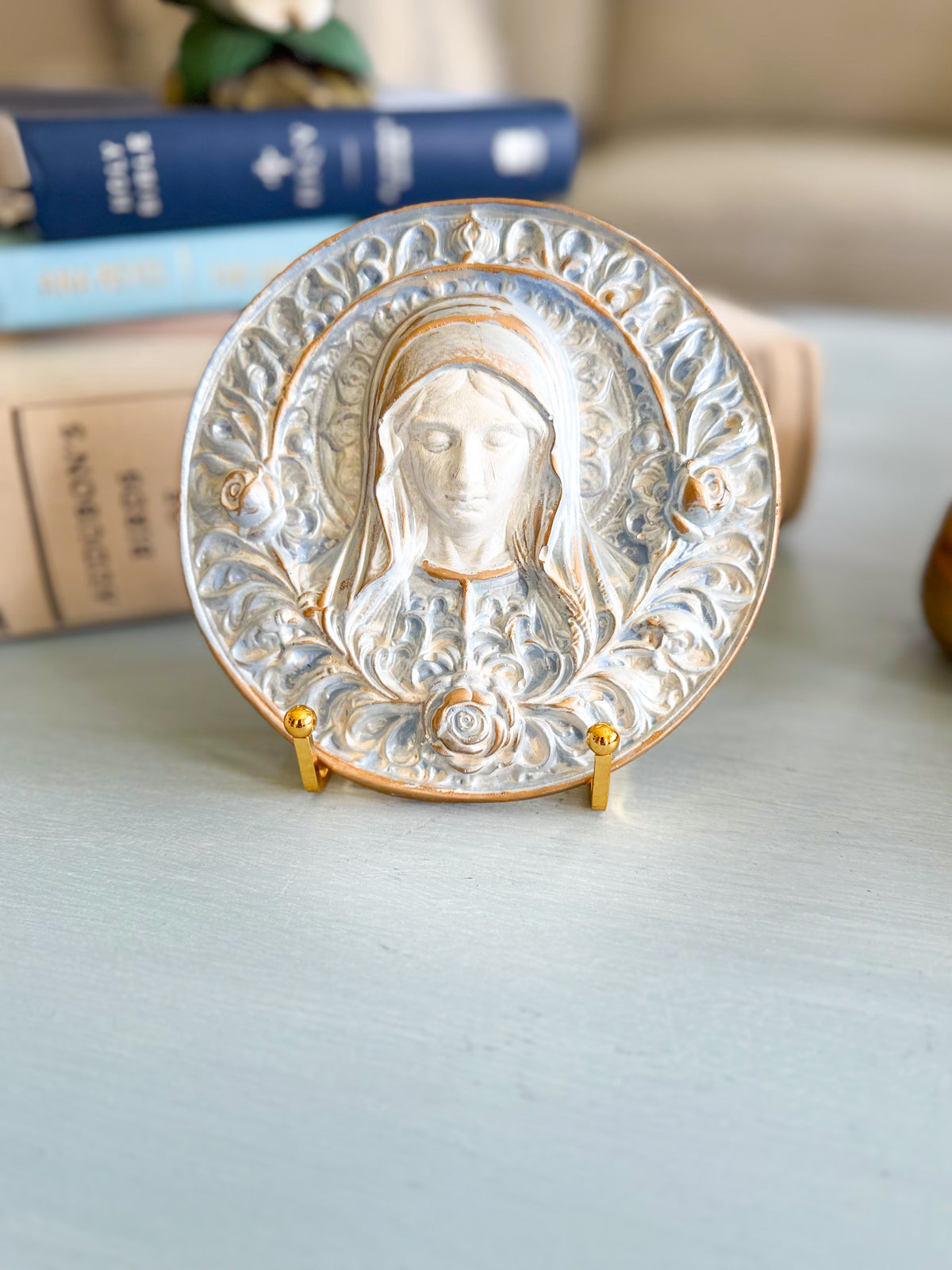 Blue Blooming Grace Mary Plaque