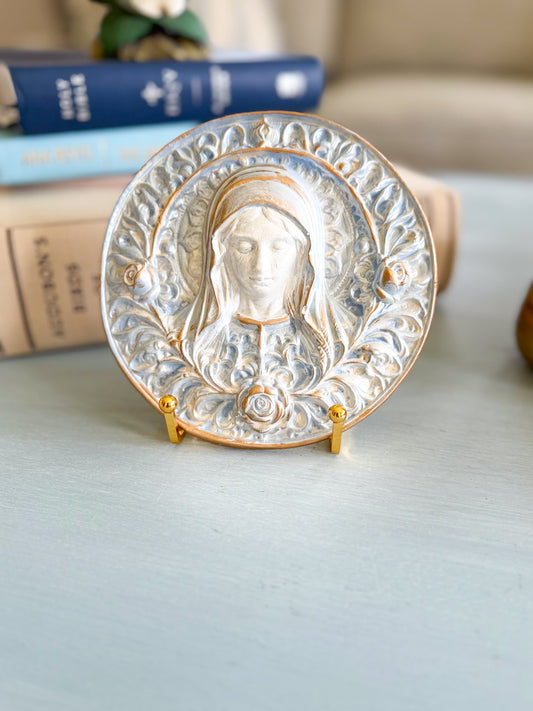 Blue Blooming Grace Mary Plaque