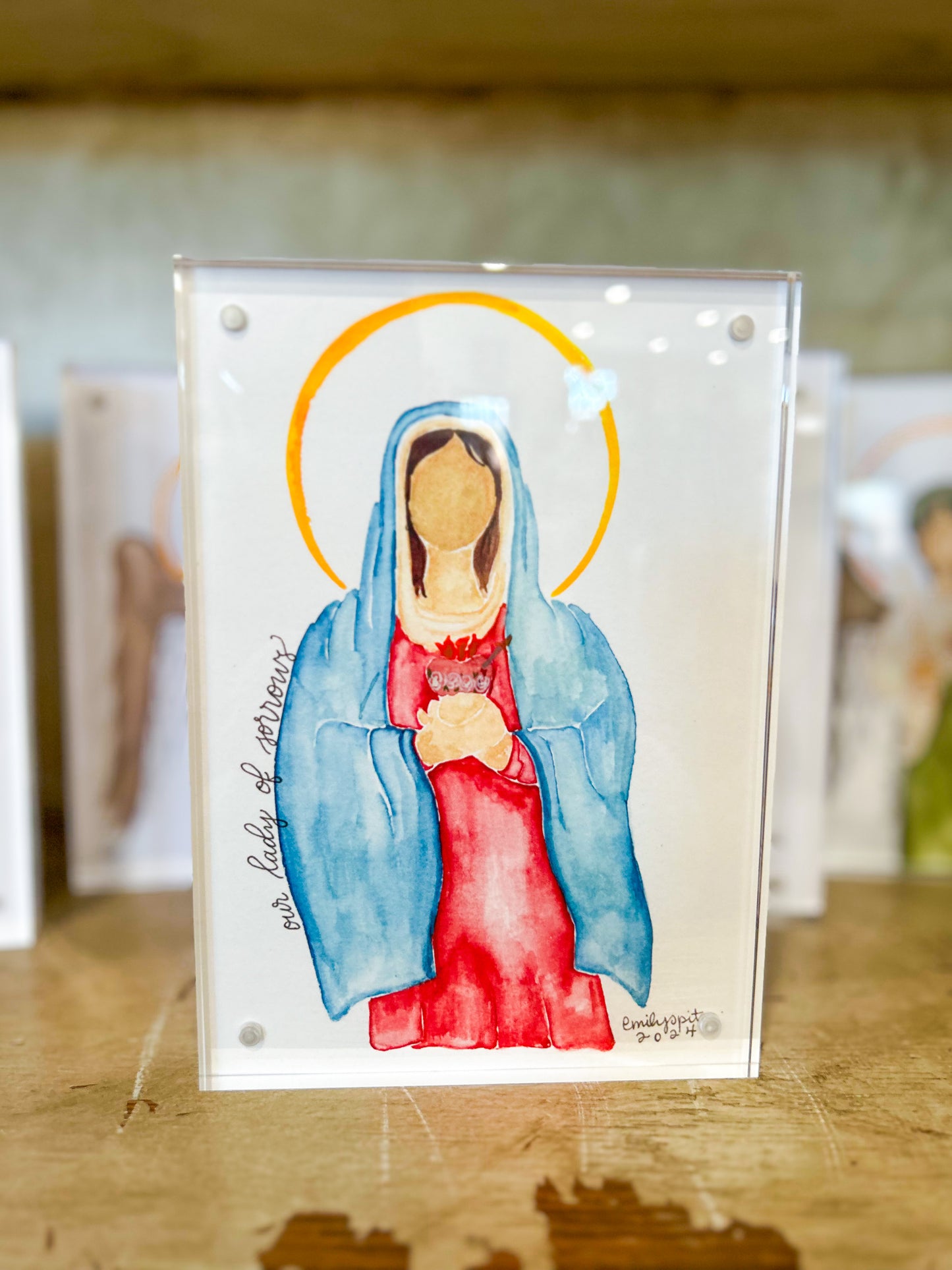 5x7 Print Emily S. Pitre Art/ Our Lady of Sorrows Frame