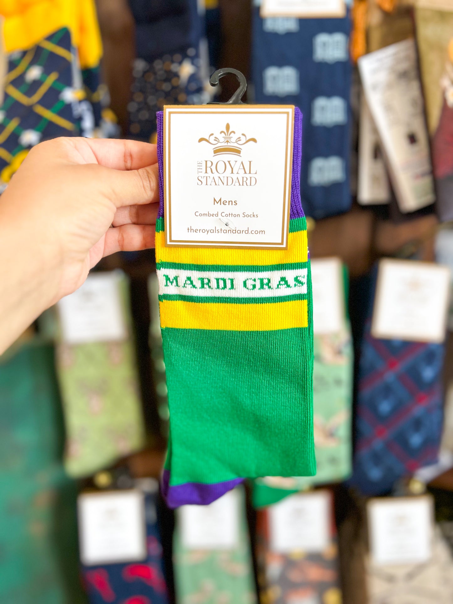 Men's Retro Striped Mardi Gras Socks-Green