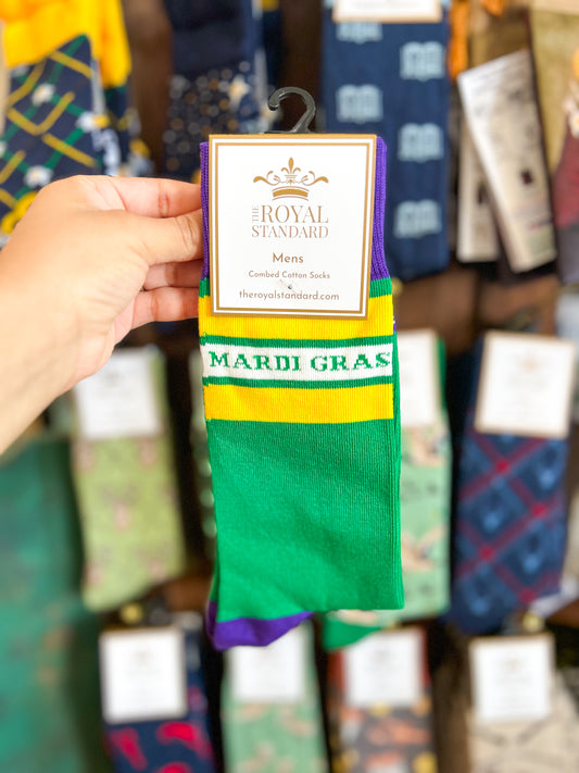 Men's Retro Striped Mardi Gras Socks-Green