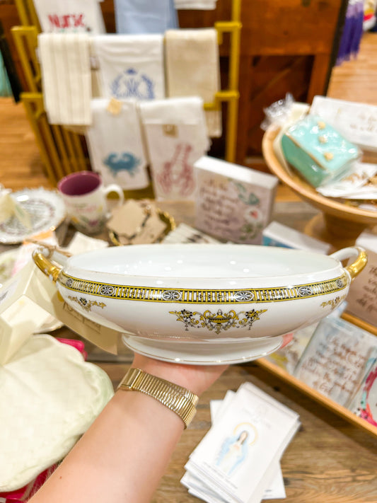 Noritake Adams Pattern Oval Serving Bowl Gold Accents