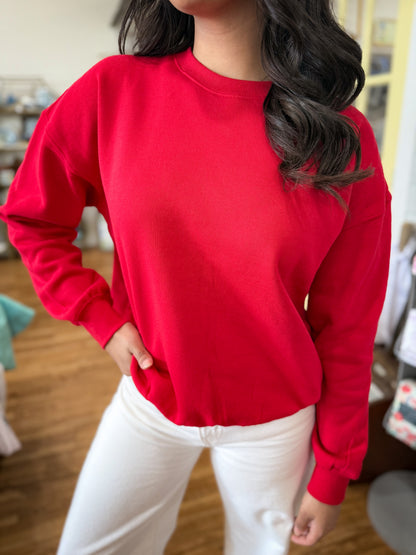 Red- Relaxed Fit Crewneck Sweatshirt- T050