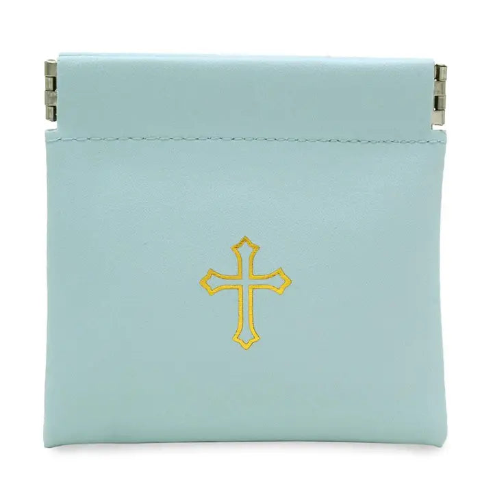 Vinyl Rosary Pouch Squeeze Top Gold Cross Imprint (Multiple Options)