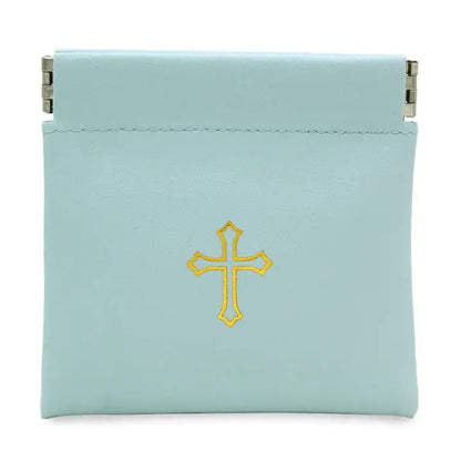 Vinyl Rosary Pouch Squeeze Top Gold Cross Imprint (Multiple Options)