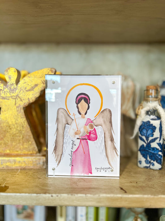 5x7 Print Emily S. Pitre Art/Guardian Angel Pink Frame