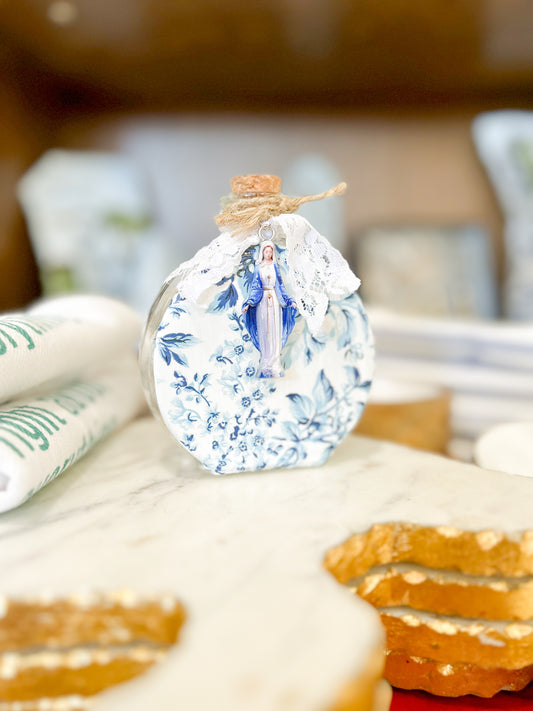 Our Lady of Grace Floral Holy Water Container