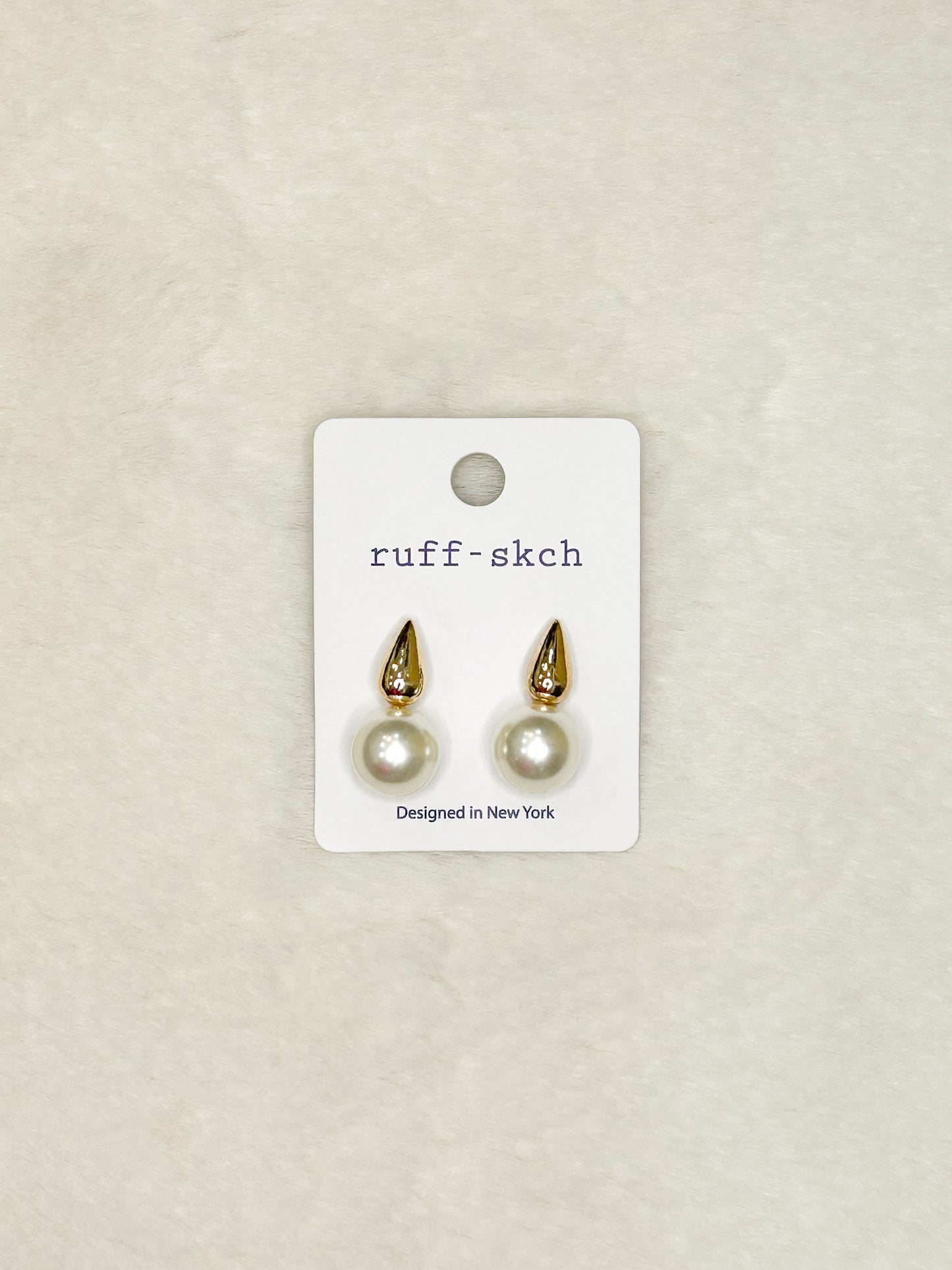 Gold Teardrop Studs with Pearl Earrings