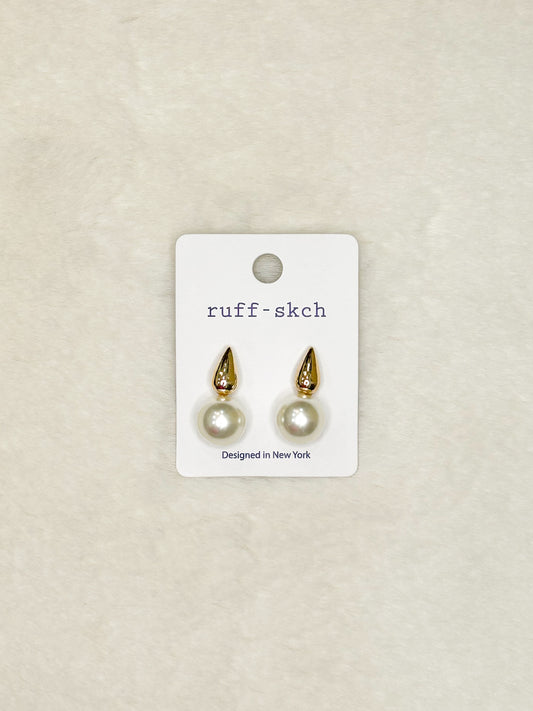 Gold Teardrop Studs with Pearl Earrings